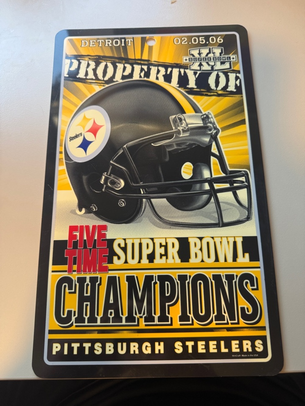 Pittsburgh Steelers Five-Time Super Bowl Champions Metal Sign - Black & Gold